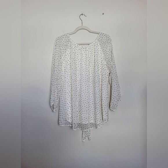West Kei Plus Size XXL Peasant Blouse White Black Polka Dot Sheer Lightweight - Picture 8 of 9